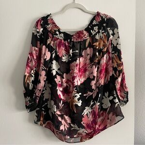 [WHBM] Floral Off Shoulder Pink and Black Blouse